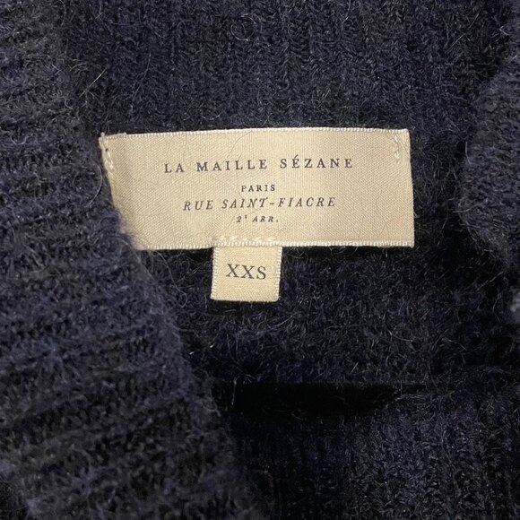 EUC Sezane Trudy Wool Mohair Button Detail Sweater Navy White XXS - Picture 7 of 9